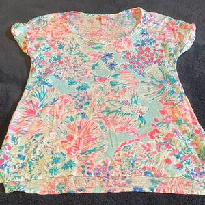 Lilly Pulitzer Floral Multicolor Short Sleeve Top
